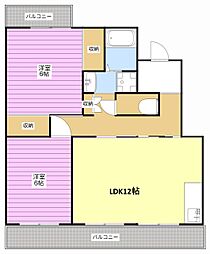グランヴェール伏見2 2LDKの間取図画像