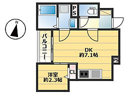 仮称)西区今宿東1丁目B棟新築AP 1DKの間取図画像