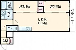TIO四條畷 2LDKの間取図画像