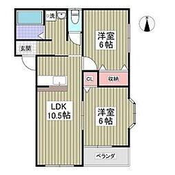 ハーヴェスト玉村 2LDKの間取図画像