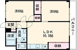 サンハイツ歴木 2LDKの間取図画像