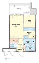 RJRプレシア博多 1LDKの間取図画像