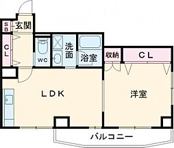 キューブ松原 1LDKの間取図画像
