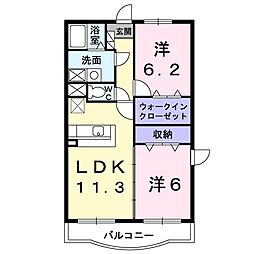 シャトーウェストB 2LDKの間取図画像