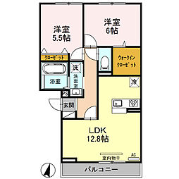ロイヤルガーデンコート新和A 2LDKの間取図画像