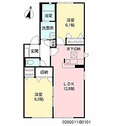 咲ら小路1B 2LDKの間取図画像