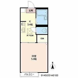 サンオーシャン 1Kの間取図画像