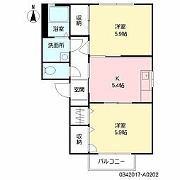 エスピーハウス三重A 2Kの間取図画像