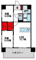 KSK南小倉コアプレイス 2LDKの間取図画像