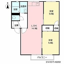 ドミール新春日 2LDKの間取図画像