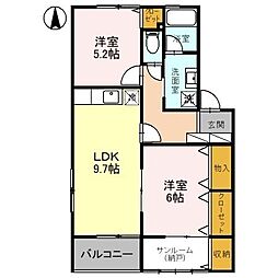 テンダーハウス 2DKの間取図画像