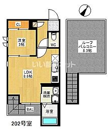 グランティックプランテ笹原 1LDKの間取図画像