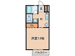 ローズマリーB 1Kの間取図画像