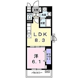 i・レジデンス上鳥羽 1LDKの間取図画像