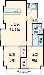 クレフオート常盤 2LDKの間取図画像