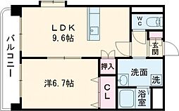 DREW一番館 1LDKの間取図画像