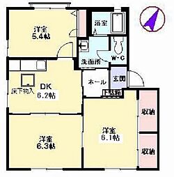 ヴィラサンロイヤルG 3DKの間取図画像