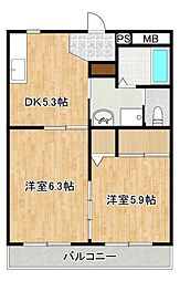 ライフサポートマンション彩里 2DKの間取図画像