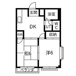 大松ハイツ 2DKの間取図画像