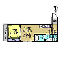 ルーブル柏若葉町 1LDKの間取図画像