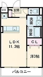 松阪市殿町マンション 1LDKの間取図画像