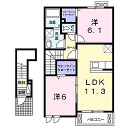 エスポワールB 2LDKの間取図画像