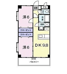 マンションリバーサイド 2DKの間取図画像
