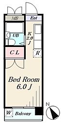ロワールイン下到津 ワンルームの間取図画像