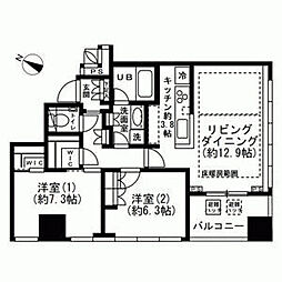 プレミストタワー白金高輪 2LDKの間取図画像