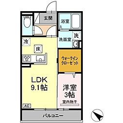 グランディールK 1LDKの間取図画像