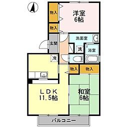 ニューハピニスB 2LDKの間取図画像