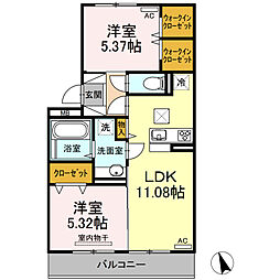 オアシス加納3 2LDKの間取図画像