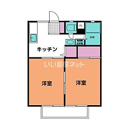 緑ケ丘サンハイツ 2DKの間取図画像