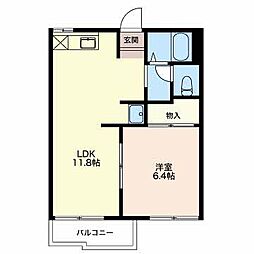 サンライズハイツ・B棟 1LDKの間取図画像