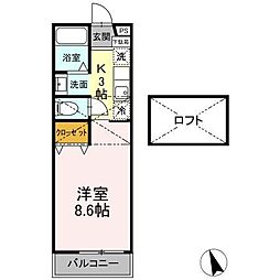 ウイング 1Kの間取図画像
