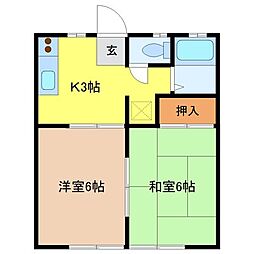 コーポ萩 2Kの間取図画像