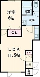 カーサソレイユN 1LDKの間取図画像