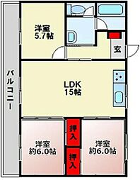天神島スカイマンション 3LDKの間取図画像