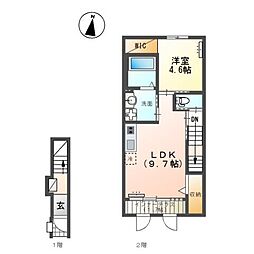 仮)ユニヴァリィII鶴田町新築アパート 1LDKの間取図画像