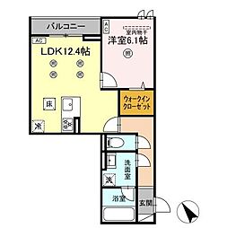 霧島市国分中央1丁目アパート 1LDKの間取図画像