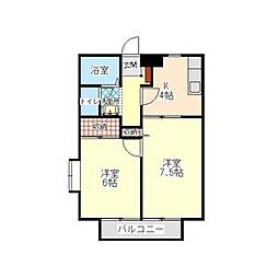 サニーウェルC棟 2DKの間取図画像