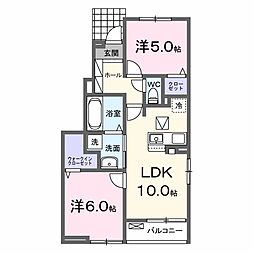 アライブ北平岡 2LDKの間取図画像