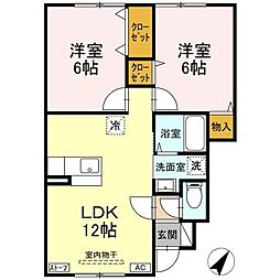 グランモア三好B 2LDKの間取図画像