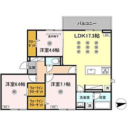 (仮称)D-ROOM新池 A棟 3LDKの間取図画像
