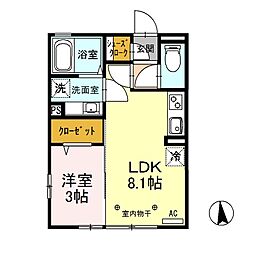 エタルナ江木 1LDKの間取図画像