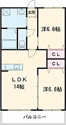 カルディアひかり 2LDKの間取図画像