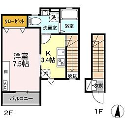 アクシア高屋敷 V 1Kの間取図画像