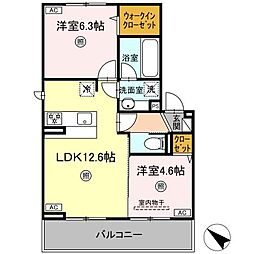 (仮称)D-ROOM別所町B棟 2LDKの間取図画像