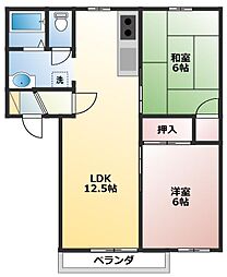 サンライズB棟 2LDKの間取図画像