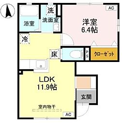 グランドソレイユD 1LDKの間取図画像